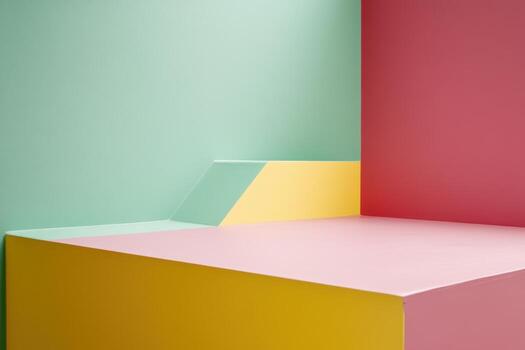 Colorful geometric shapes create an abstract art space in bright hues photo