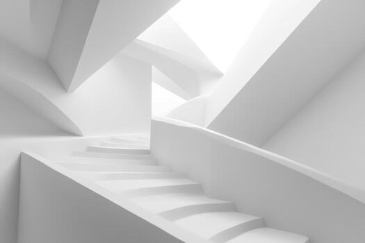 moderno arquitectónico diseño presentando un blanco espiral escalera y angular paredes foto