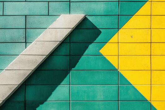Geometric shapes create striking contrast on a vibrant wall in urban setting photo