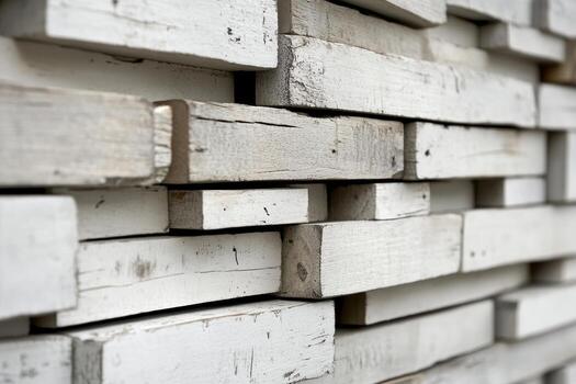 Unique arrangement of weathered wooden planks in white tones creating texture photo