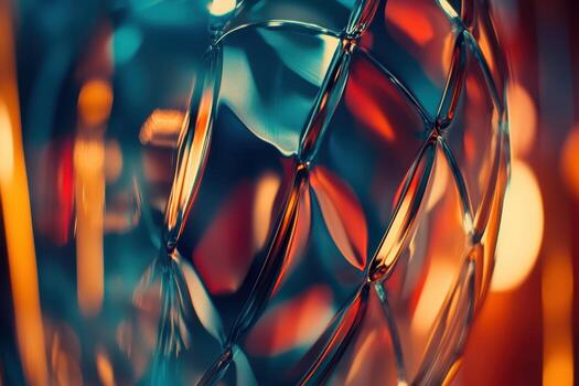 Colorful glass orb reflecting warm light in an artistic display photo