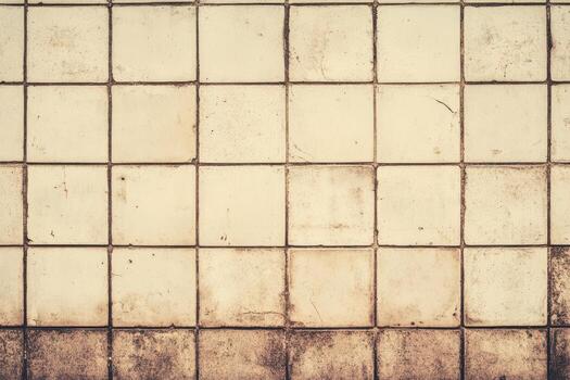 Textured tiled wall with weathered appearances from a close-up perspective photo