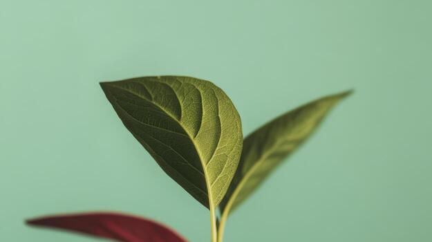 Fresh green leaves against a soft pastel background in a modern setting photo
