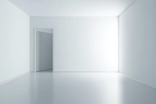 Minimalist interior design of an empty room with white walls and floor photo