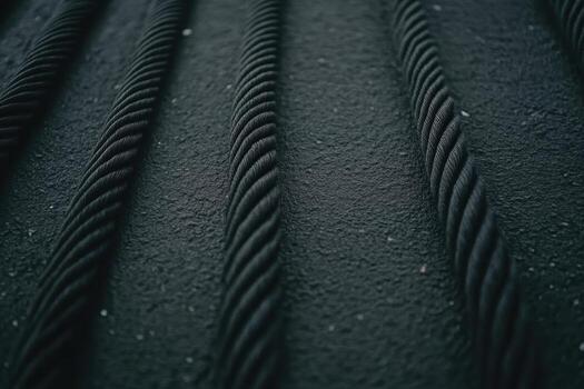de cerca de texturizado negro cuerdas en un oscuro superficie demostración intrincado detalles foto