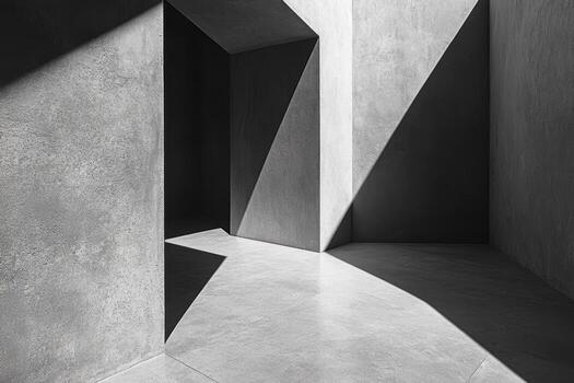 Geometric concrete interior with intriguing light and shadows at midday photo