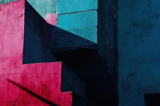 Bright hues and shadows create dynamic architecture in urban setting photo