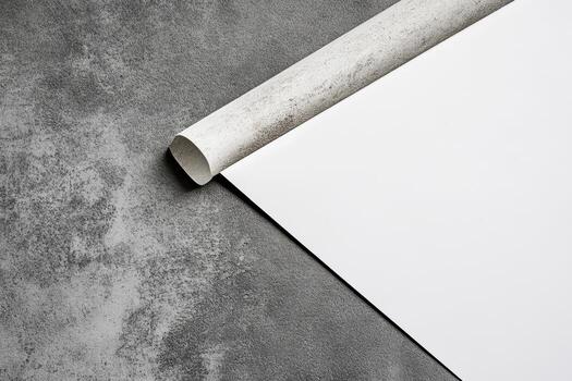 Rolled paper on a textured stone surface in a creative workspace photo