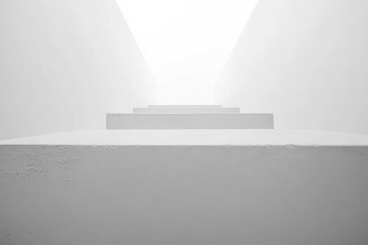 Stairway leading to bright light in a minimalist white space photo