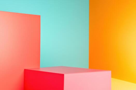 vistoso geométrico formas crear un vibrante antecedentes en un estudio ajuste foto