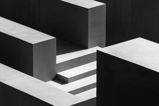 Abstract concrete structures create dynamic shadows in urban landscape photo