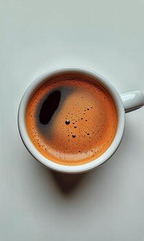 recién elaborada café servido en un blanco taza en un platillo en contra un minimalista antecedentes. foto