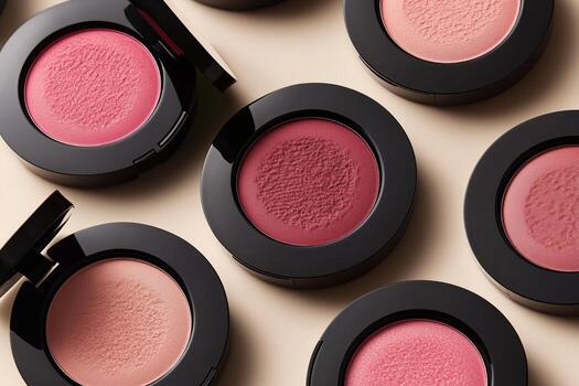 vistoso sonrojo compactos arreglado en un visualmente sorprendentes diseño en un ligero antecedentes. foto