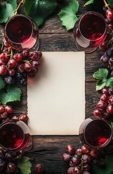 Enjoying a Cozy Wine Tasting Experience With Fresh Grapes and Blank Note photo