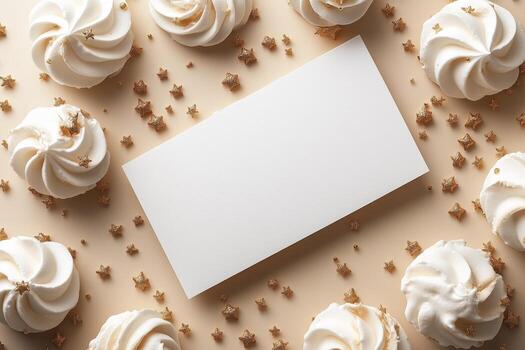 Festive Dessert Display With Meringue Cookies and Blank Card for Personalization photo