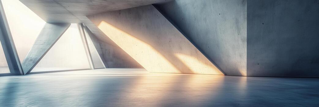 Modern Architectural Interior Design Featuring Dynamic Light and Shadow Patterns in a Spacious Room photo
