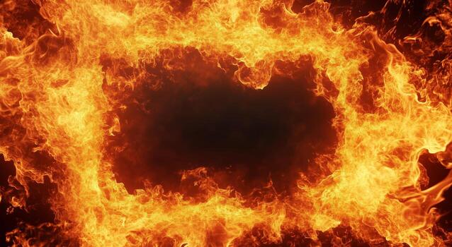 Dynamic Flame Pattern Forming a Glowing Border in a Dark Space photo