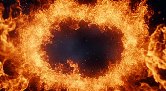 Dynamic Flame Pattern Forming a Glowing Border in a Dark Space. photo