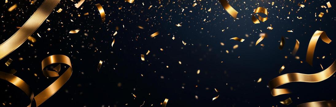 Golden Confetti and Streamers Create a Festive Atmosphere for Celebration Events. photo