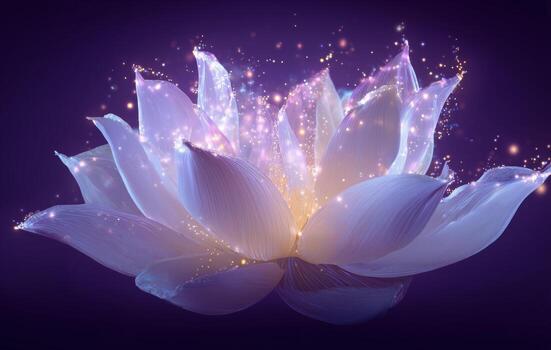 Beautiful Water Lily in Serene Purple Setting With Sparkling Bokeh Effect and Dew Drops. photo