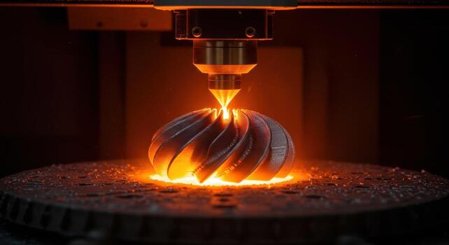 Precision laser melting machine building a detailed metal turbine structure photo