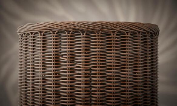 Close up of a tightly woven brown rattan texture showcasing an intricate basket weave pattern photo