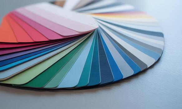 Vibrant color swatches fan displaying a full spectrum of hues for design and art photo
