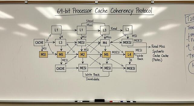 64-bit Processor Cache Coherency Protocol Diagram on Whiteboard. photo