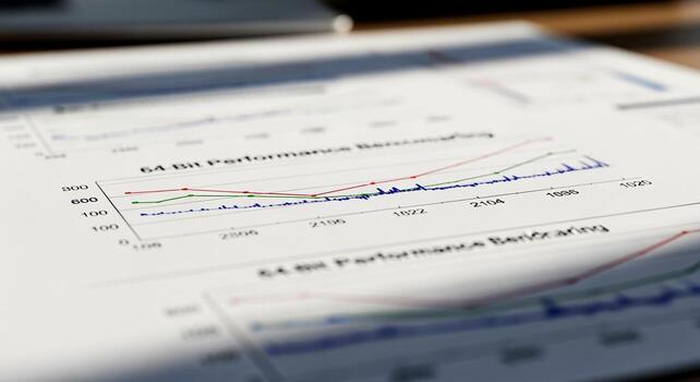 Close-up of a business report with graphs and data, showcasing financial analysis and performance trends. photo