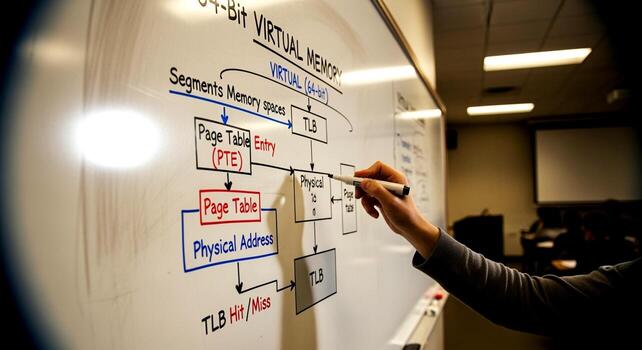 Diagram on Whiteboard - Virtual Memory and Computer Architecture Concepts. photo