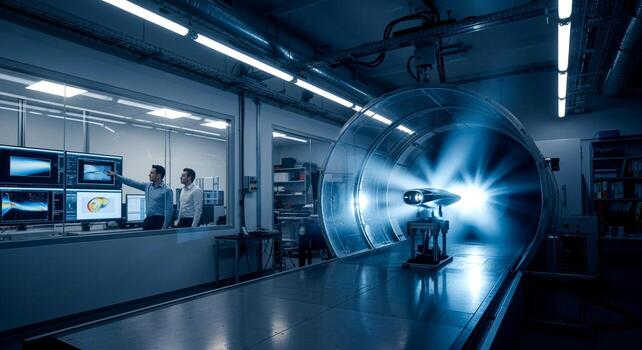 Advanced Engineering Facility with Scientists Testing Turbine Technology. photo