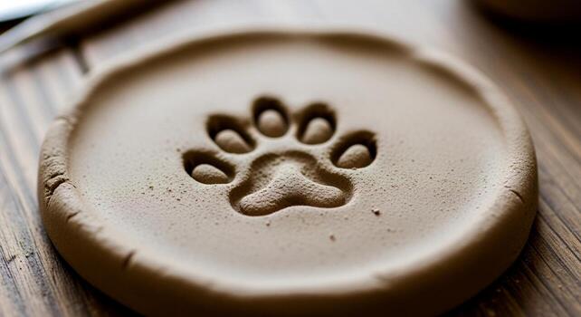 Creating a cherished memory with a pet paw print in clay. photo