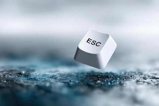Escape key hovering above a blue abstract background with textured surface photo