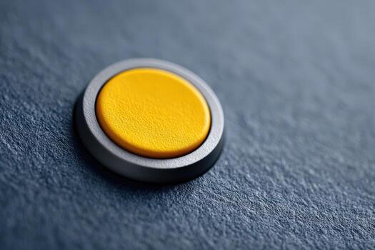 Key embedded in deep blue matte surface with yellow circular button photo