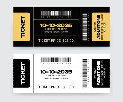 Ticket for event or program access, admit one ticket isolated on transparent background, Simple tickets. Black and White vector
