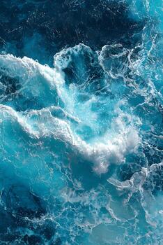 Dynamic ocean waves with white foam and deep blue water, creating an abstract natural texture. photo
