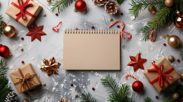 Navidad árbol y regalos en un gris antecedentes con Copiar espacio para texto foto