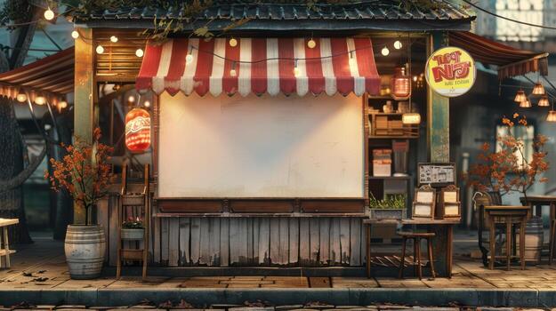 A small food stand with a sign on it photo