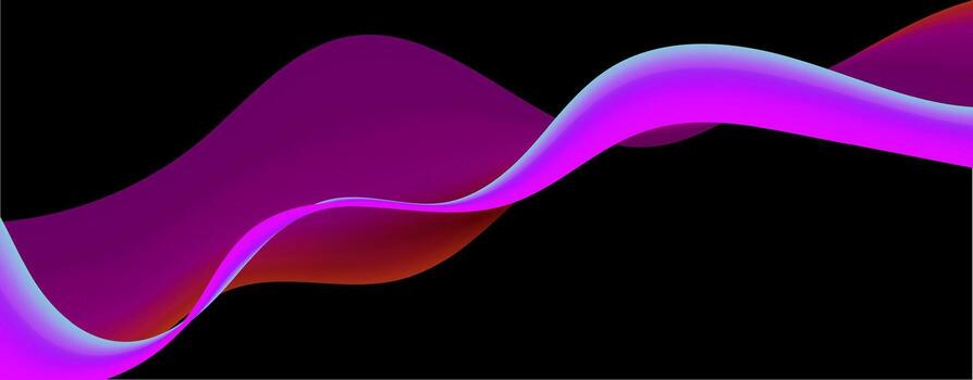 Liquid Abstract Wave Vibrant Flowing Curves On Black Background. Neon Gradient Curve Flow for Futuristic Posters, Web Design, Covers, Banners, Digital Art, Branding, Modern Layout. Backdrop vector