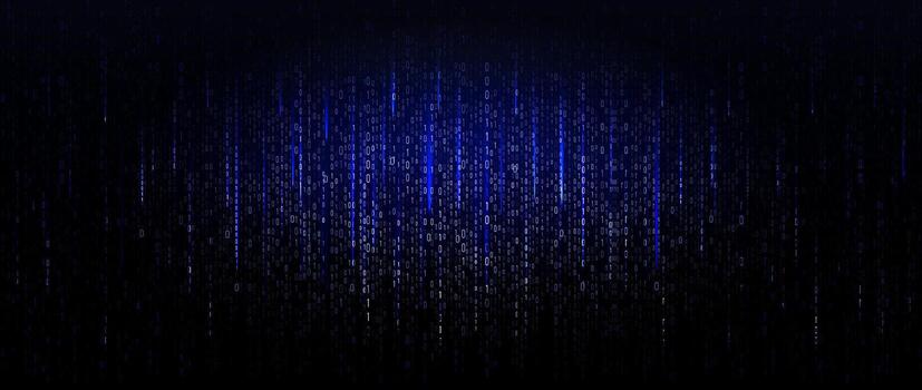 Binary Code Background Falling Digital Data Streams Blue Matrix Patter. Futuristic Technology texture BG For Cyber, Hacking, Data Science, Machine Learning, AI, Fintech Or Coding. Illustration vector