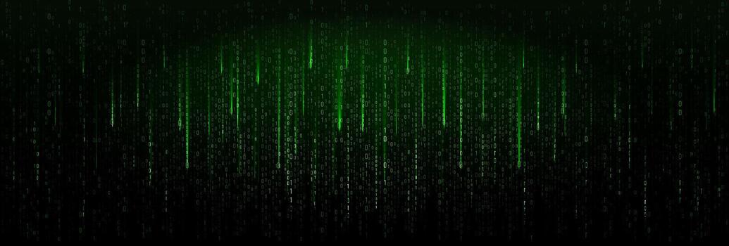 verde binario código que cae digital lluvia en negro antecedentes. futurista ciber matriz estilo concepto para tecnología, hackear, y programación temas ilustración vector