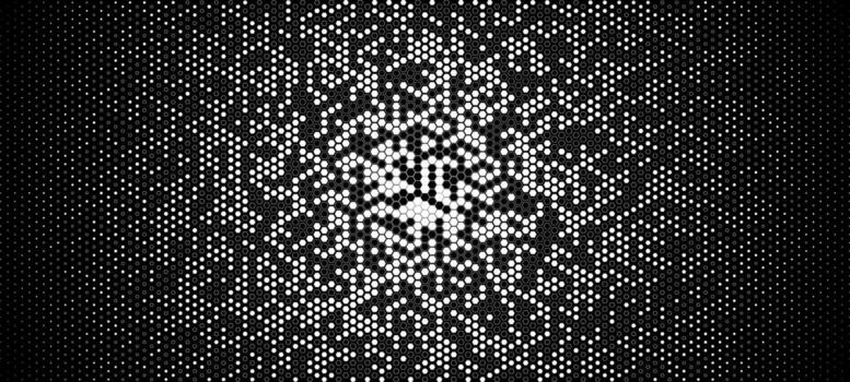 Abstract Black White Honeycomb Hexagon Background With Halftone Shimmer Glow For Technology, Science, Data, Futuristic Branding. Bold Geometric Texture For Web Or Print. Illustration vector