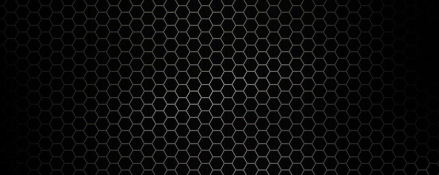 Hexagon honeycomb pattern, black metal texture, geometric grid with hexagonal holes background. Perforated dark sheet, tech nanomaterial surface, web design BG, digital interface. illustration vector