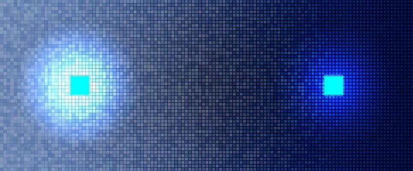 AI duo core chip nano tech on digital blue grid background. Glowing microchip CPU semiconductor circuit. Data network, crypto finance technology, bio nano computer system. illustration vector