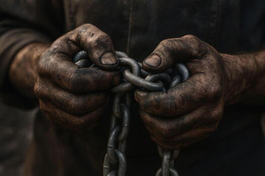 Hands Holding Chain - A Symbol of Labor and Strength. photo