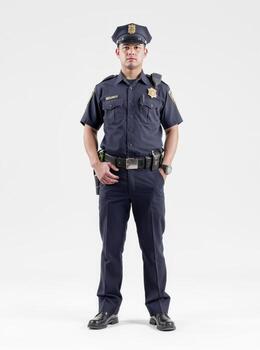 Confident Security Guard in Uniform with Duty Belt and Cap, Full Body Studio Portrait photo