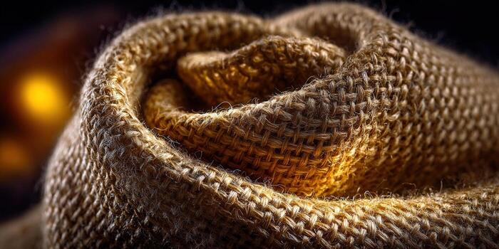 Detailed view of a rolled burlap sack, showcasing intricate weave and textures. photo