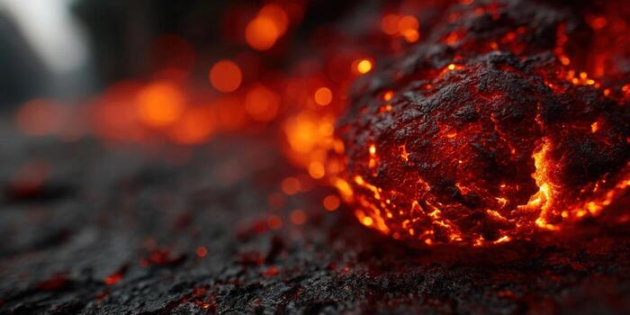A mesmerizing close-up of fiery lava rock, revealing the intense heat and texture. photo