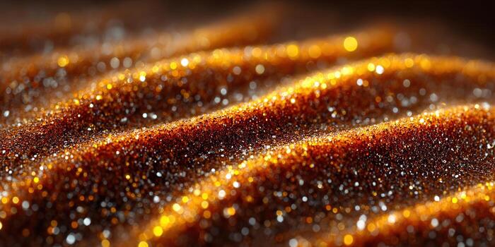 Golden glitter texture with a shimmering, wave-like pattern, perfect for festive designs. photo