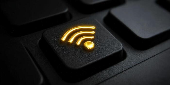 Illuminated wifi symbol on a black keyboard key for seamless wireless connection. photo